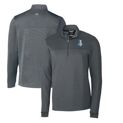 Men's Cutter & Buck Steel Detroit Lions Throwback Logo Traverse Stripe Stretch Quarter-Zip Pullover Top