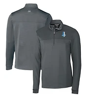 Men's Cutter & Buck Steel Detroit Lions Throwback Logo Traverse Stripe Stretch Quarter-Zip Pullover Top