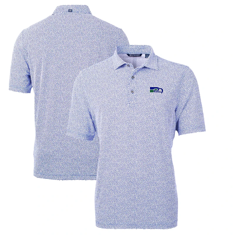 Men's Cutter & Buck Blue Seattle Seahawks Throwback Logo Virtue Eco-Pique Botanical Recycled Polo