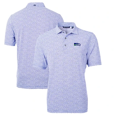 Men's Cutter & Buck Blue Seattle Seahawks Throwback Logo Virtue Eco-Pique Botanical Recycled Polo