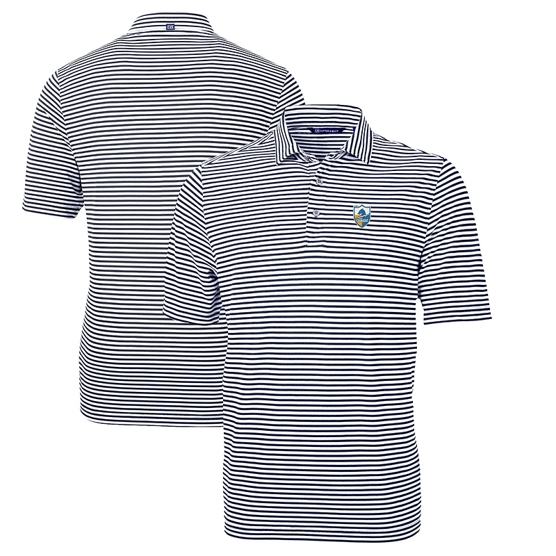 Men's Cutter & Buck Navy Los Angeles Chargers Throwback Logo Virtue Eco Pique Stripe Recycled Polo
