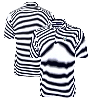 Men's Cutter & Buck Navy Los Angeles Chargers Throwback Logo Virtue Eco Pique Stripe Recycled Polo