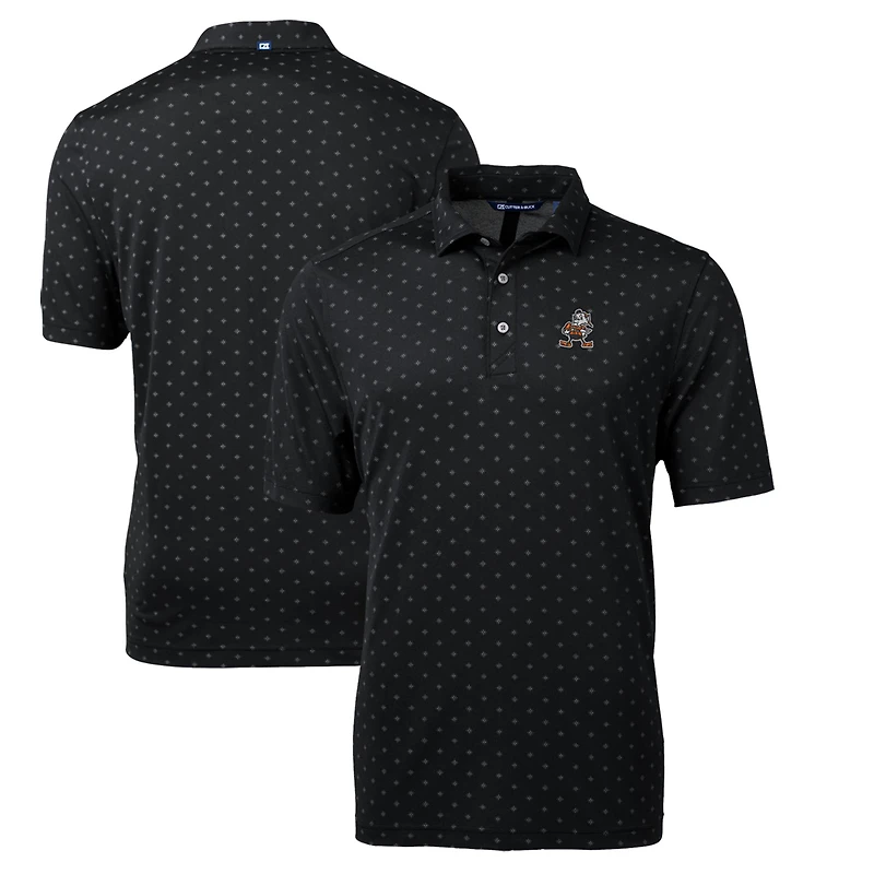 Men's Cutter & Buck Black Cleveland Browns Throwback Logo Virtue Eco Pique Tile Recycled Polo