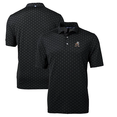 Men's Cutter & Buck Black Cleveland Browns Throwback Logo Virtue Eco Pique Tile Recycled Polo