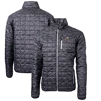Men's Cutter & Buck Black Cleveland Browns Throwback Logo Rainier Eco Insulated Full-Zip Printed Puffer Jacket
