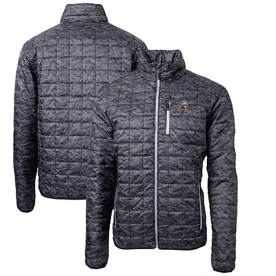 Men's Cutter & Buck Black Cleveland Browns Throwback Logo Rainier Eco Insulated Full-Zip Printed Puffer Jacket