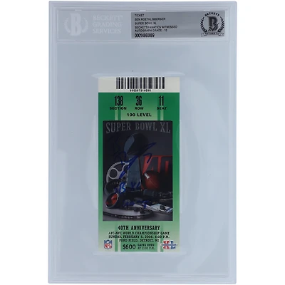 Ben Roethlisberger Pittsburgh Steelers Autographed Green Ticket from Super XL with "SB XL Champs" Inscription - BAS Authenticated Graded 10