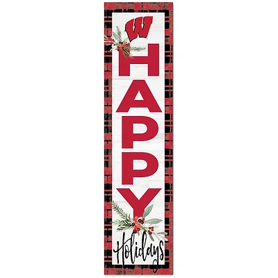 Wisconsin Badgers 12'' x 48'' Happy Holidays Outdoor Leaner