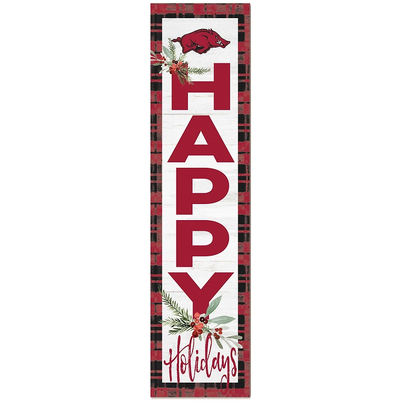 Arkansas Razorbacks 12'' x 48'' Happy Holidays Outdoor Leaner