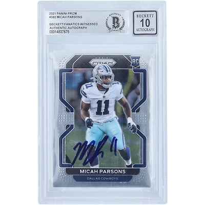 Micah Parsons Dallas Cowboys Autographed 2021 Panini Prizm #382 Beckett Fanatics Witnessed Authenticated 10 Rookie Card