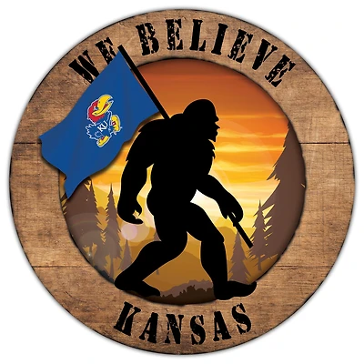 Kansas Jayhawks 12'' We Believe Bigfoot Circle Sign