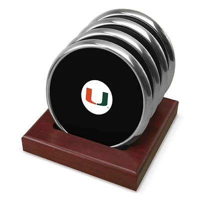 Silver Miami Hurricanes Four-Piece Coaster Set