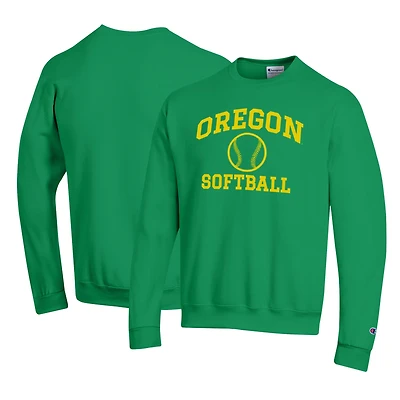 Men's Champion Green Oregon Ducks Primary Team Logo Icon Softball Powerblend Pullover Sweatshirt