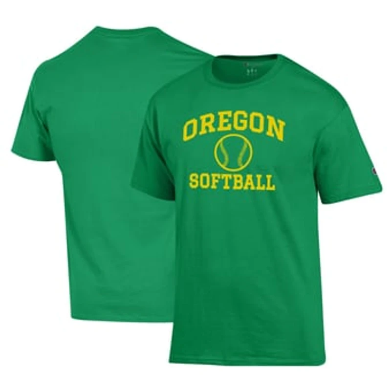 Men's Champion Green Oregon Ducks Primary Team Logo Icon Softball Powerblend T-Shirt