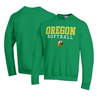 Men's Champion Green Oregon Ducks Primary Team Logo Stack Logo Softball Powerblend Pullover Sweatshirt