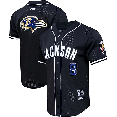 Men's Pro Standard Lamar Jackson Black Baltimore Ravens Mesh Button-Up Baseball Jersey