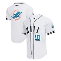 Men's Pro Standard Tyreek Hill White Miami Dolphins Mesh Baseball Button-Up T-Shirt