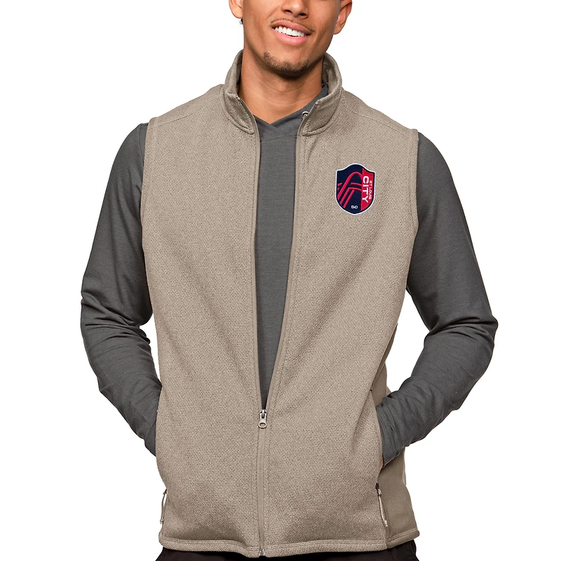 Men's Antigua Oatmeal St. Louis City SC Primary Team Logo Course Full-Zip Vest