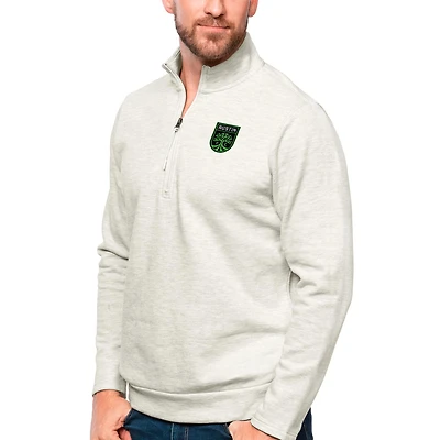 Men's Antigua Oatmeal Austin FC Primary Team Logo Gambit Quarter-Zip Pullover Top