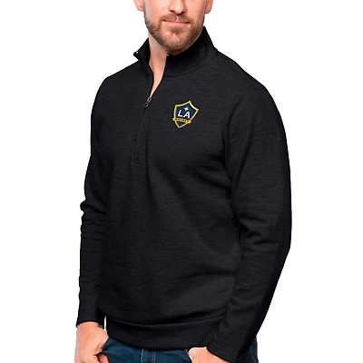 Men's Antigua Heather Black LA Galaxy Primary Team Logo Gambit Quarter-Zip Pullover Top