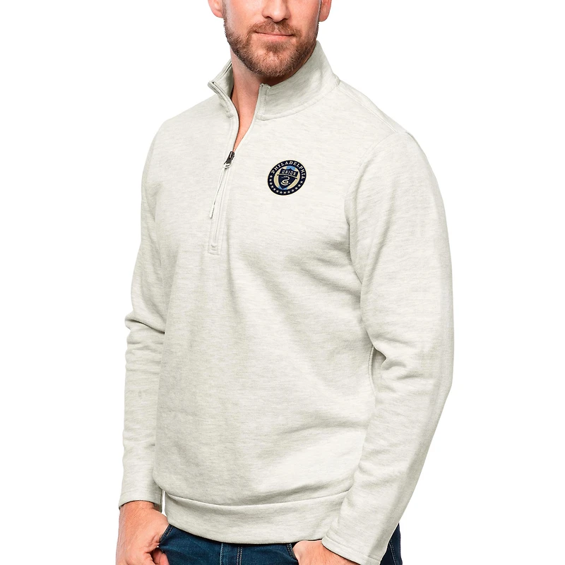 Men's Antigua Oatmeal Philadelphia Union Primary Team Logo Gambit Quarter-Zip Pullover Top