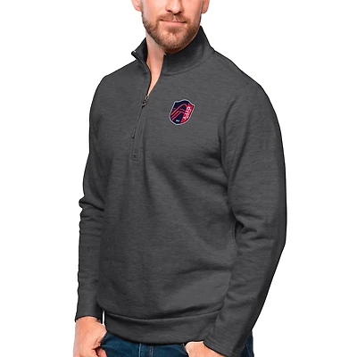 Men's Antigua Heather Charcoal St. Louis City SC Primary Team Logo Gambit Quarter-Zip Pullover Top