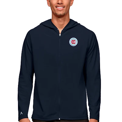 Men's Antigua Navy Chicago Fire Primary Team Logo Legacy Full-Zip Hoodie