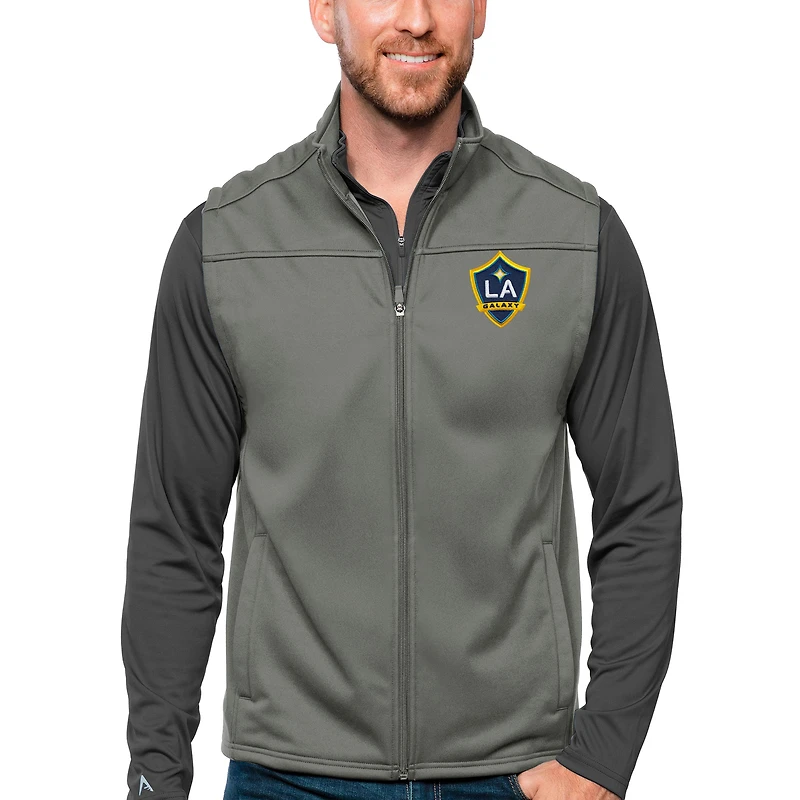 Men's Antigua Steel LA Galaxy Primary Team Logo Links Full-Zip Golf Vest