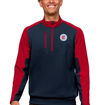 Men's Antigua Navy/Red Chicago Fire Primary Team Logo Team Quarter-Zip Pullover Top