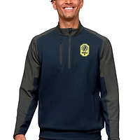 Men's Antigua Navy/Charcoal Nashville SC Primary Team Logo Team Quarter-Zip Pullover Top