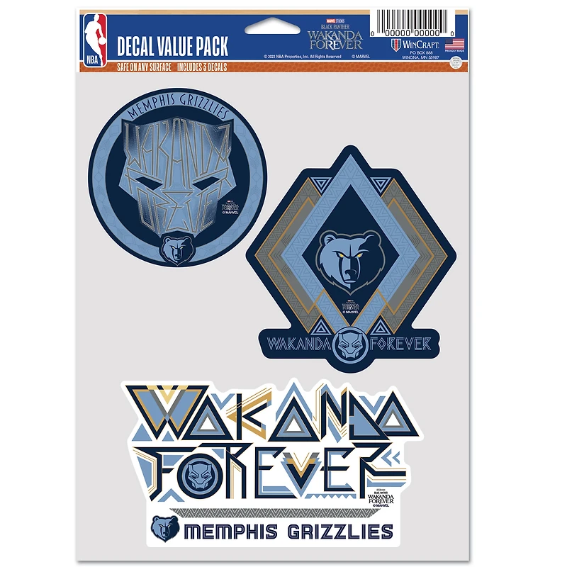 WinCraft Memphis Grizzlies Three-Pack Black Panther 2 Fan Decal Set