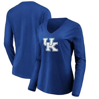 Women's Royal Kentucky Wildcats Team Logo Long Sleeve V-Neck T-Shirt