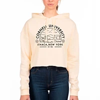 Women's Uscape Apparel Cream Cornell Big Red Fleece Crop Pullover Hoodie