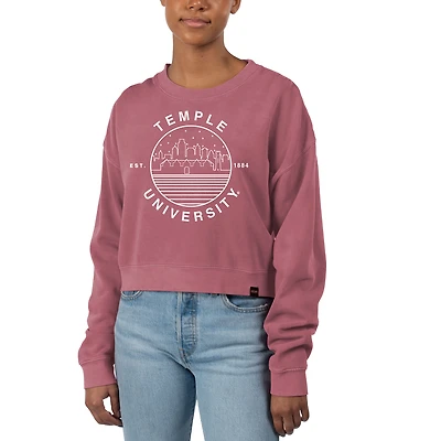 Women's Uscape Apparel Cherry Temple Owls Fleece Crop Pullover Sweatshirt