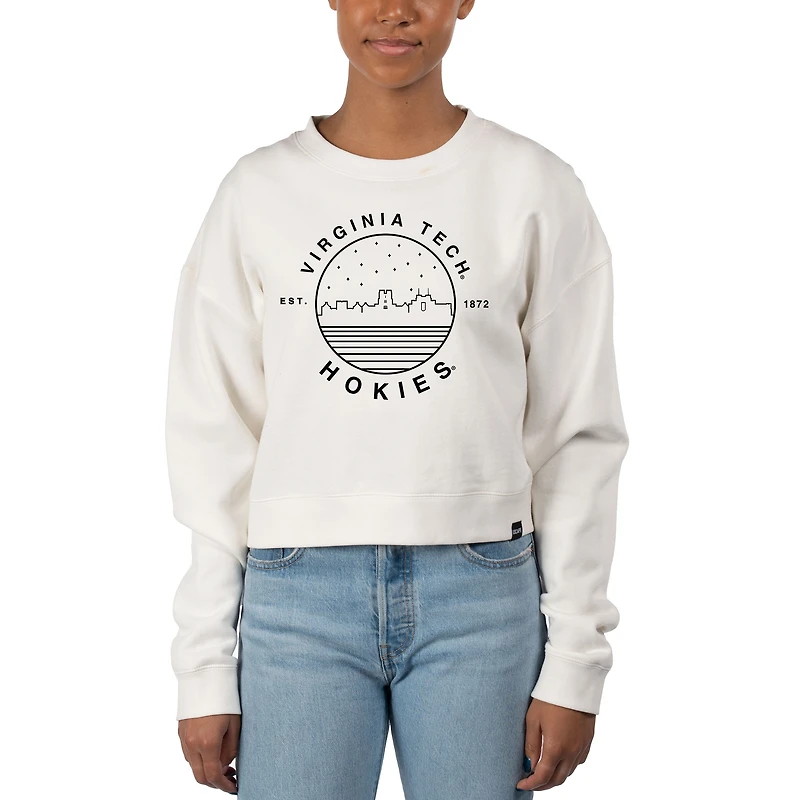 Women's Uscape Apparel White Virginia Tech Hokies Fleece Crop Pullover Sweatshirt