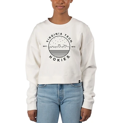 Women's Uscape Apparel White Virginia Tech Hokies Fleece Crop Pullover Sweatshirt