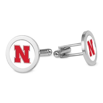 Silver Nebraska Huskers Logo Cufflinks