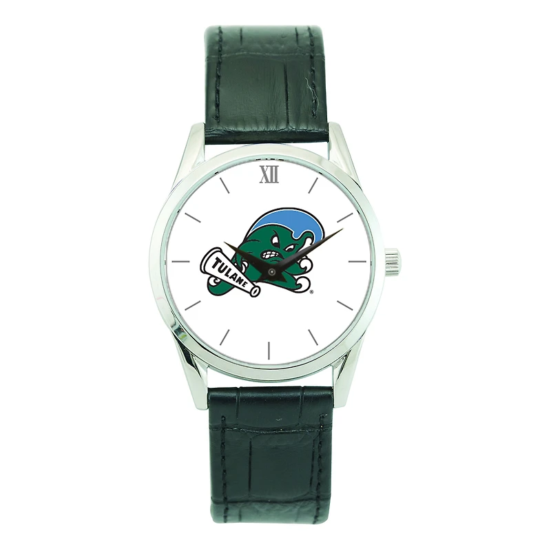 Unisex Silver Tulane Green Wave Stainless Steel Wristwatch