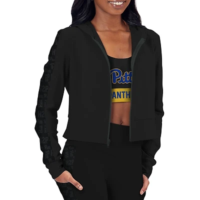 Women's Black Pitt Panthers Cropped Full-Zip Hoodie