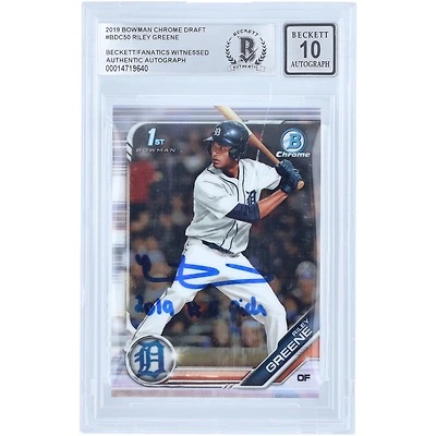 Riley Greene Detroit Tigers Autographed 2019 Bowman Draft Chrome MLB 1st Bowman #BDC-50 Beckett Fanatics Witnessed Authenticated 10 Card with "2019 #5 Pick" Inscription - 14719640