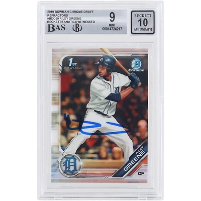 Riley Greene Detroit Tigers Autographed 2019 Bowman Chrome MLB Refractor #BDC-50 Beckett Fanatics Witnessed Authenticated 9/10 Card
