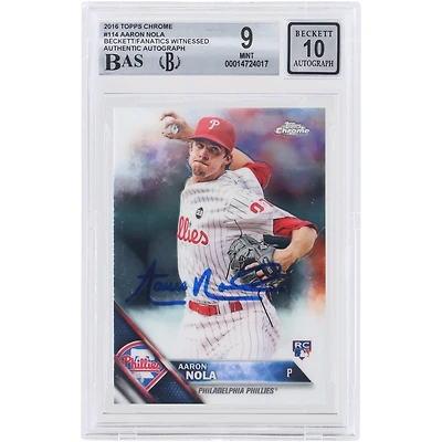 Aaron Nola Philadelphia Phillies Autographed 2016 Topps Chrome MLB #114 Beckett Fanatics Witnessed Authenticated /10 Rookie Card