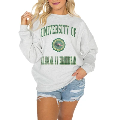 Women's Gameday Couture Steel UAB Blazers Oversized Good Vibes Premium Fleece Drop Shoulder Pullover Sweatshirt