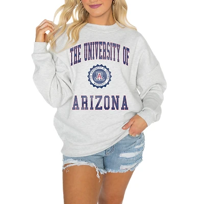 Women's Gameday Couture Steel Arizona Wildcats Oversized Good Vibes Premium Fleece Drop Shoulder Pullover Sweatshirt