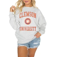 Women's Gameday Couture Steel Clemson Tigers Oversized Good Vibes Premium Fleece Drop Shoulder Pullover Sweatshirt