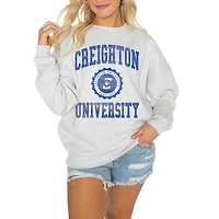 Women's Gameday Couture Steel Creighton Bluejays Oversized Good Vibes Premium Fleece Drop Shoulder Pullover Sweatshirt