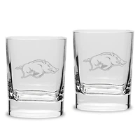 Arkansas Razorbacks Primary Team Logo 2-Piece 11.75oz. Luigi Bormioli Square Double Old Fashion Glasses Set