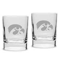 Iowa Hawkeyes Primary Team Logo 2-Piece 11.75oz. Luigi Bormioli Square Double Old Fashion Glasses Set