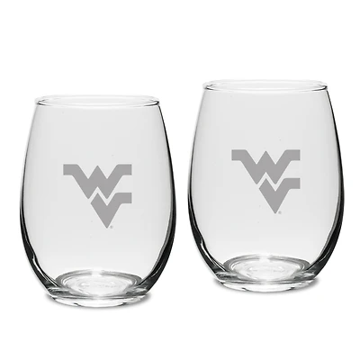 West Virginia Mountaineers 15oz. 2-Piece Stemless Wine Glass Set