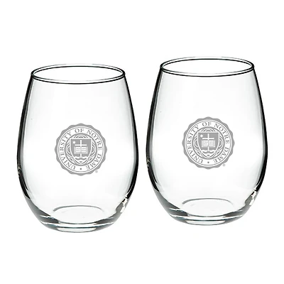 Notre Dame Fighting Irish Logo 21oz. 2-Piece Stemless Wine Glass Set